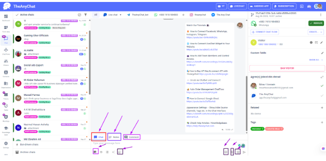 The Any Chat offers chat, notes, comment, quick reply, AI auto reply,
