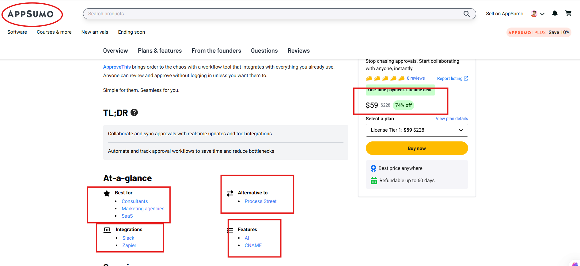 AppSumo lifetime deal details (ApproveThis)